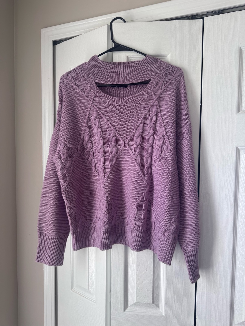 Steve Madden Purple Cable Knit Cutout Choker Neck Sweater XL